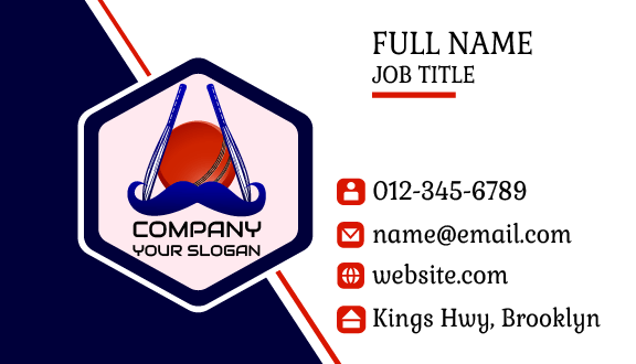 Mustache Bat Cricket Business Card