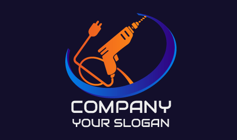 Orange Drill Machine Electrician Logo